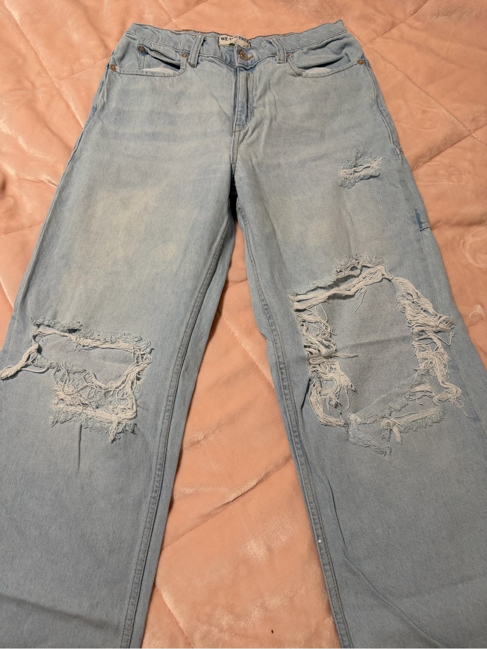 Free People Tinsley Light Blue Ripped Straight-Leg Jeans